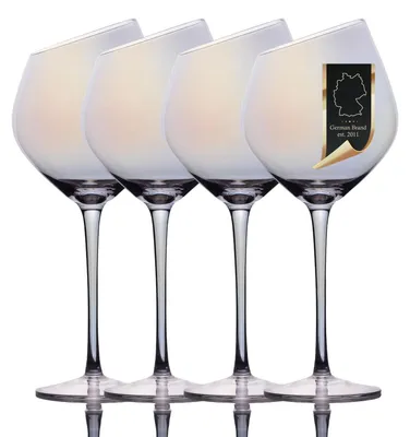 Produktbild von Intirilife 4x Wein Glas mit moderner Kante - 470 ml Füllmenge und Regenbogen Schimmer - Rotwein Glas Kelch Spülmaschinenfest Kristallglas stoßfest