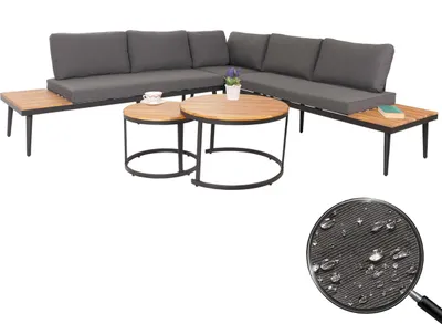 Produktbild von Garten-Garnitur MCW-H54c, Lounge-Set, Beistelltisch Spun Poly Akazie Holz Stahl braun, Kissen dunkelgrau