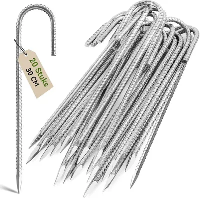 Produktbild von Bodenanker, 6 Stück, 30 cm, mit J-Haken aus verzinktem Stahl – Trampoliner Heringe – Sturmanker
