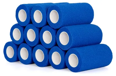 Produktbild von 12 Rollen Selbstklebender Verband 10 cm Kohäsive Bandage Selbsthaftende Haftbandage Elastische Binde für Finger, Hand Cohesive Bandage Fixierverband für Pferde und Hunde (Blau)