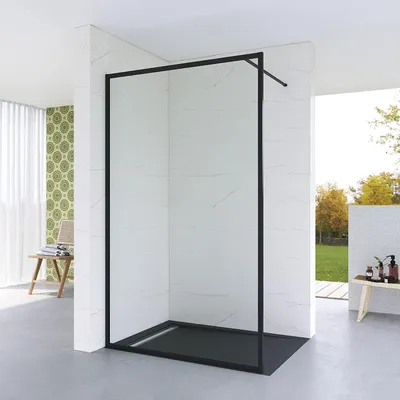 Produktbild von Walk in Dusche 79x195 cm Duschabtrennung schwarz Aluminiumrahmen Duschtrennwand 6 mm Nano Sicherheitsglas Duschwand mit Stabilisator