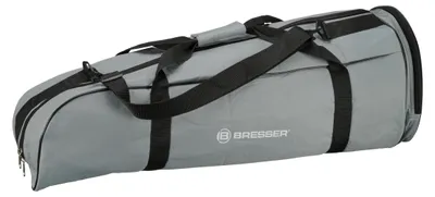 A gray transport bag with black straps and a black zipper.