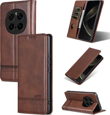 Image de Etui en cuir pour Honor Magic7 Pro, étui portefeuille pliable avec fermeture magnétique et support Café