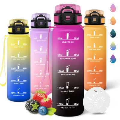 Productafbeelding van Drinkfles 1000 ml, BPA-vrij, lekvrij, sportfles met tijdmarkering