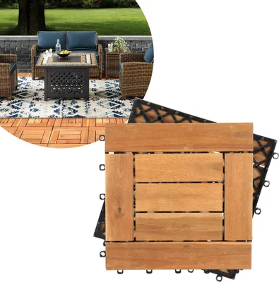 Produktbild von Bettizia 77x Holzfliesen Kachel Set 1m² geeignet als Terrassenfliesen und Balkonfliesen aus Akazien Holz 30x30 cm für Garten Terrasse Balkon