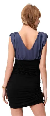 Produktbild von Damen Kleid Dress V-Ausschnitt Raffungen; Grafit-Schwarz S/M 36/38