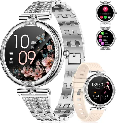 LIGE Damen Smartwatch 1,19" AMOLED Bluetooth Anrufe Herzfrequenz Schlafmonitor 110+ Sportmodi Diamant Edelstahl Fitness Tracker iOS Android