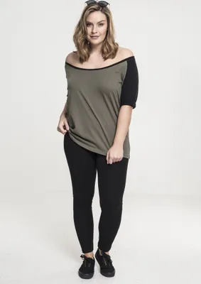Obrázok produktu pre Urban Classics Dámske tričko 3/4 Contrast Raglan Tee Olive/Black-5XL