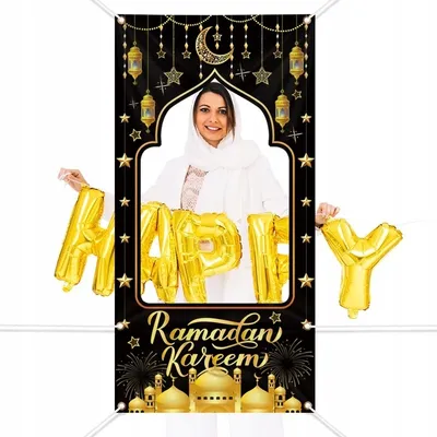 Produktbild von Foto-Banner für Ramadan Schwarz und Gold Stoff 180x90 cm