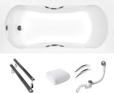 Produktbild von Aqua For You | Besco Aria Plus Badewanne 170 x 70 cm – Acryl – Antibakterielle Beschichtung – Automatik Siphon – Mit Gestell, Füßen Und Chromgriffen