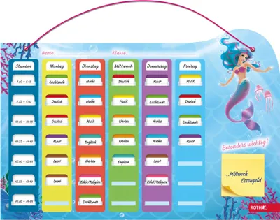 Produktbild von ROTH Klipp&Klar Stundenplan Steck Fix - Meerjungfrau , A3 - ideal für Mädchen in der Grundschule, Meerjungfrau - Mermaid