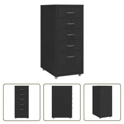 Zdjęcie produktu dla The Living Store Szafka na dokumenty na kółkach czarna 28x41x69 cm metalowa