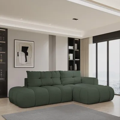Produktbild von Masseno Ecksofa FLUMA R-S mit Schlaffunktion L-Form, Sofa mit Bettkasten, Wohnzimmersofa, Couch, Soffa, Bettsofa, Couchgarnitur- Grün, QUELLE 37