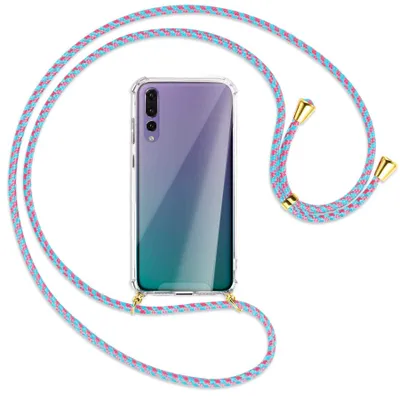 Produktbild von Handykette Backcover-Schutzhülle mit Band (Metall goldfarben) für Huawei P20 Pro - pink/mint