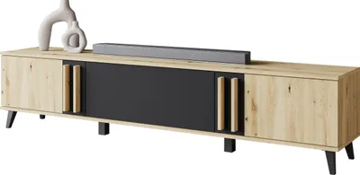 Produktbild von MIRJAN24 TV-Lowboard Helsinki 183, Stilvoll Wohnzimmer, Lowboard mit drei Schubladen (Farbe: Artisan Eiche / Schwarzer Graphit)