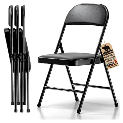 Produktbild von 4er Set Klappstühle mit gepolstertem Sitz und Metallrahmen, platzsparend, Esszimmer- und Gartenstühle, belastbar bis 158 kg