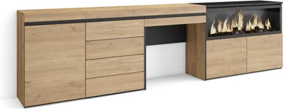Produktbild von Schminktisch, 284x35x75 cm, mit Schublade, Elektrokamin XXL, Kommode mit Schubladen, Eiche farbe