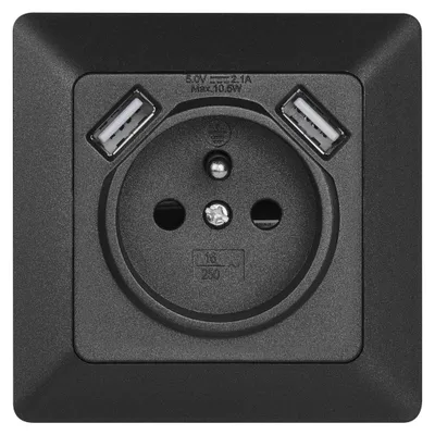 Zásuvka s USB 2,1A max., antracit