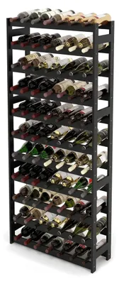 Image de Casier à vin Relaxdays, 77 bouteilles, bois de noyer, 166 x 72,5 x 25 cm, support pour vins rouges et blancs, casier à bouteilles, noir