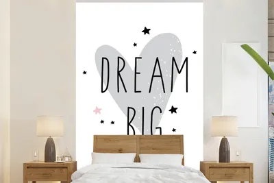 Produktbild von MuchoWow® Fototapete für Wohnzimmer oder Schlafzimmer Wandtapete Vinyl Motivtapete Zitate - Großer Traum - Herz - Sterne - Illustration - Kinder - 160x240 cm - Vinyltapete