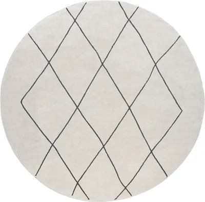Produktbild von Teppich Wohnzimmer Skandi Rauten Muster Kurzflor Hell Und Modern In Weiß Grösse Ø 120 cm Rund