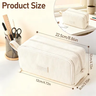 Image de Étui de rangement en corde, grande capacité, 3 compartiments, couleur beige, idéal pour l'école et le bureau