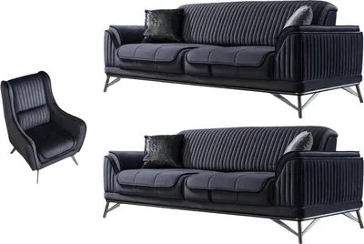 Produktbild von Villa Möbel Sofa Set Bond Anthrazit Stellvariante:3+2+1 Relax- und Bettfunktion, pflegeleichter Mikrofaser Samtstoff