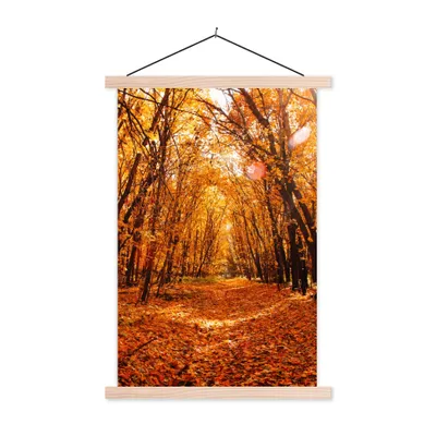 Produktbild von MuchoWow® Textilposter Herbst - Wald - Laub - Jahreszeiten 60x90 cm mit holzfarbenen Rahmen - Textil