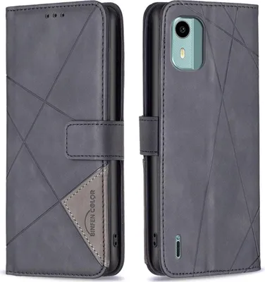 Produktbild von Nokia C12 Hülle - BINFEN Geometric Klapphülle - Schwarz