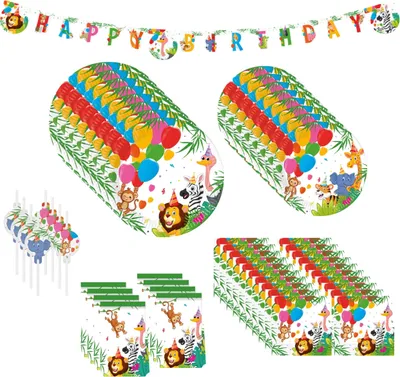 Produktbild von 53-tlg. Dschungel Ballon Party Set für Kindergeburtstag