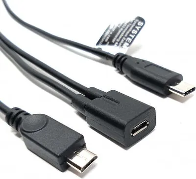 Produktbild von SYSTEM-S USB 2.0 Y Kabel 25 cm Micro B Buchse zu Typ C und Micro B Stecker