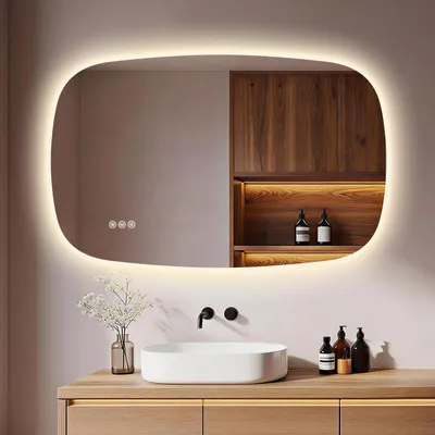 Image de S'AFIELINA 95×60 cm miroir mural LED - miroir de salle de bain avec éclairage, verre HD , intensité lumineuse variable, LED 3 couleurs, antibuée, suspension horizontale & verticale