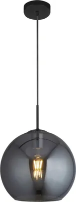 Obrázek produktu pro Závěsné svítidlo z kouřového skla kovové E27 kulaté D: 30 cm H: max. 120 cm černé kouřové šedé stínítko retro design
