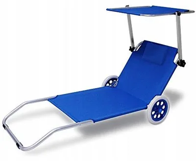 Produktbild von Strandliege mit Rädern und Sonnendach Blau klappbar 7-fach verstellbar Transportfunktion 150 cm