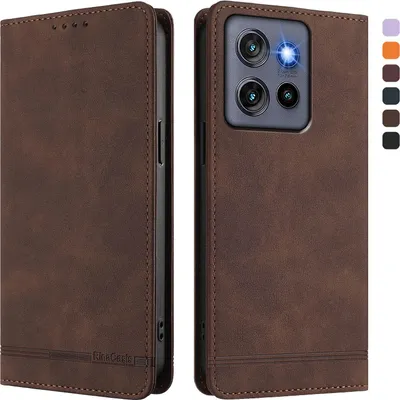 Produktbild von Hülle für Motorola Edge 50 Neo, Retro Kunstleder Ständer Klapphülle mit Kartenfächer und Magnetische Braun