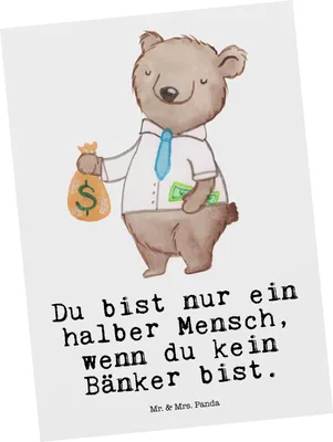 Produktbild von Mr. & Mrs. Panda Postkarte Bänker Herz - Weiß - Geschenk, Beruf, Postkarten, Lustig, Grußkarte, Spruch, einzelkarte, Witzig, Ansichtskarte, Ausbildung, bildkarte
