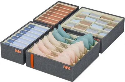 Obrázek produktu pro Šedé látkové úložné boxy, 4dílná sada, na spodní prádlo a ponožky
