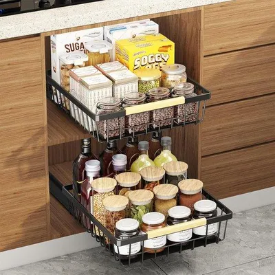 Immagine prodotto di Organizzatore per armadi estraibili - Per armadi da cucina - Set di 2 - Nero