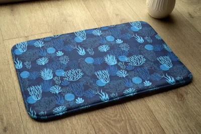 Produktbild von Badteppich Saugfähige - Badezimmer Teppich - Rutschfester Badvorleger Badematte - 75x45 cm - Blaues Korallenriff