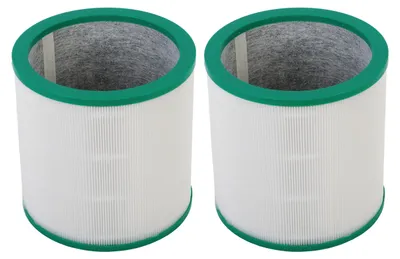 Two cylindrical air filters are shown side by side against a white background.
