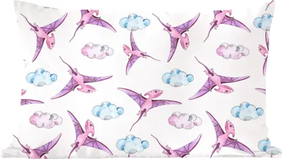 Produktbild von MuchoWow® Zierkissen Sofakissen Wohnzimmer Dekokissen 60x40 cm Kinderzimmer - Wolken - Dinosaurier - Mädchen - Kinder - Rosa - Kind - Kopfkissen - Polster mit Foto