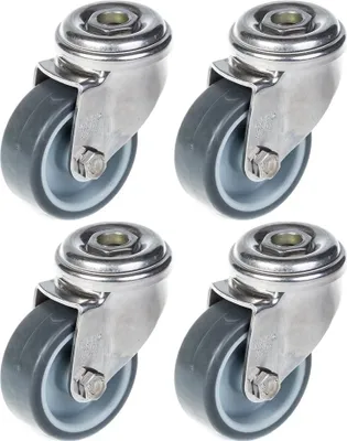 Immagine prodotto di rotelle in acciaio inox da 50 mm 2" in gomma grigia, girevoli, 160 kg, set da 4