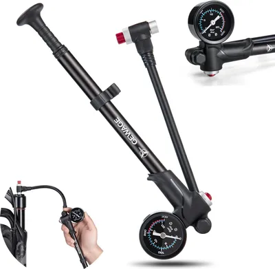 Imagen del producto de Bomba de aire para bicicleta de alta presión, 300 psi, 2 en 1 para bicicletas de montaña y de carretera, con manómetro y válvula de purga