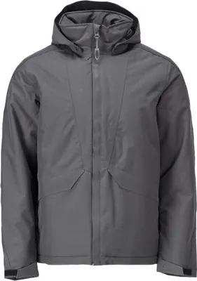 A gray winter jacket shown from the front.