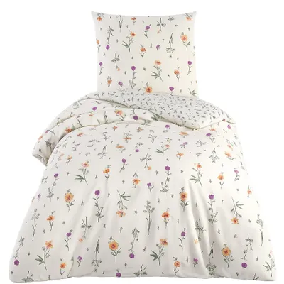 Produktbild von Bettwäsche Renforcé 135x200cm 2-teilig Set Beige Blumenmuster mit Reißverschluss, KI-generiertes Bild