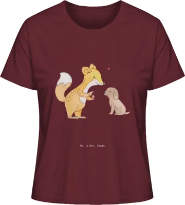 Produktbild von Mr. & Mrs. Panda Basic T-Shirt Damen Fuchs Hundetraining Größe M - Burgundy - Geschenk, Rundhals, Baumwoll, Hundeschule, Shirt, Hundeerziehung, Oberteil, Hundeprüfung