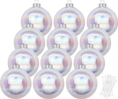 Produktbild von Weihnachtskugeln Dazzling Whisper 12 Stk 8cm + Haken