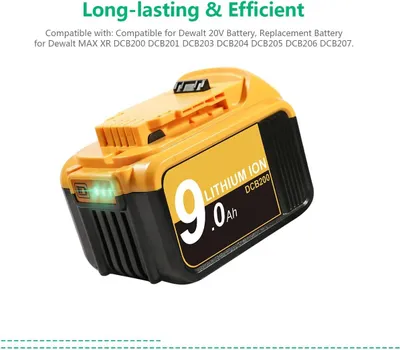 Produktbild von Für DeWalt DCB200, Ersatzakku 9000 mAh 18V/20V, kompatibel mit DCB120 DCB182 DCB200 DCB609, lila, 1 Stück
