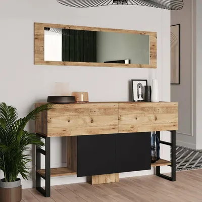 Image de Alleghe - Console, 139x43x84h cm Chêne Marron, Miroir Inclus