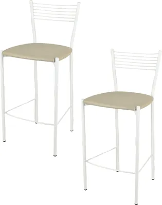 Produktbild von t m c s Tommychairs - 2er Set moderne Barhocker ELEGANCE für Küche und Esszimmer, robustes Gestell aus lackiertem Stahl, Farbe Weiß, gepolsterte Sitzfläche mit Kunstleder im Farbton Leinen bezogen